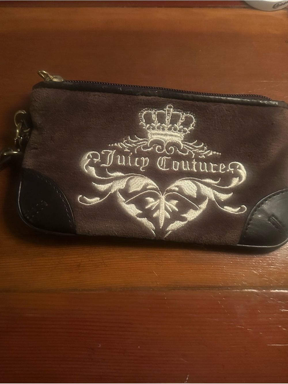 Juicy Couture Brown Velvet Cosmetic Pouch with White Embroidered Crest